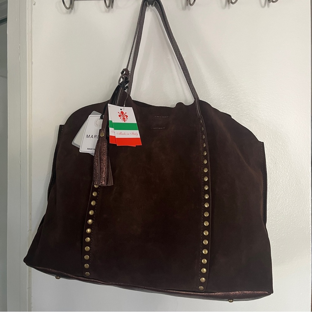 Chocolate brown suede tote bag